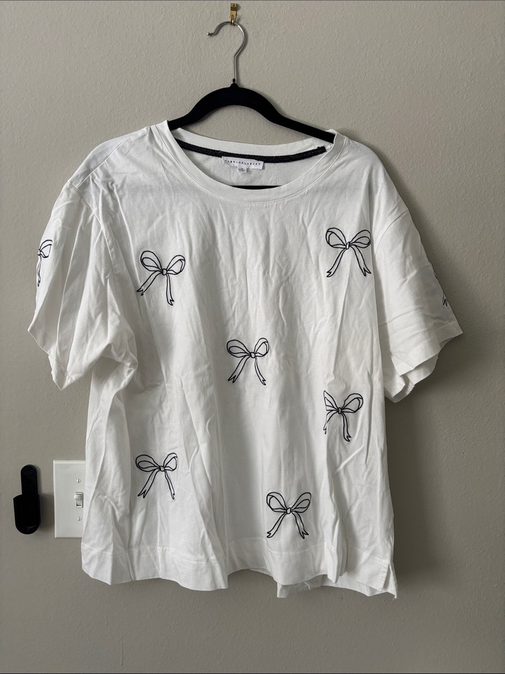 Jane + Delancey White T-Shirt with Black Bow Embroidery